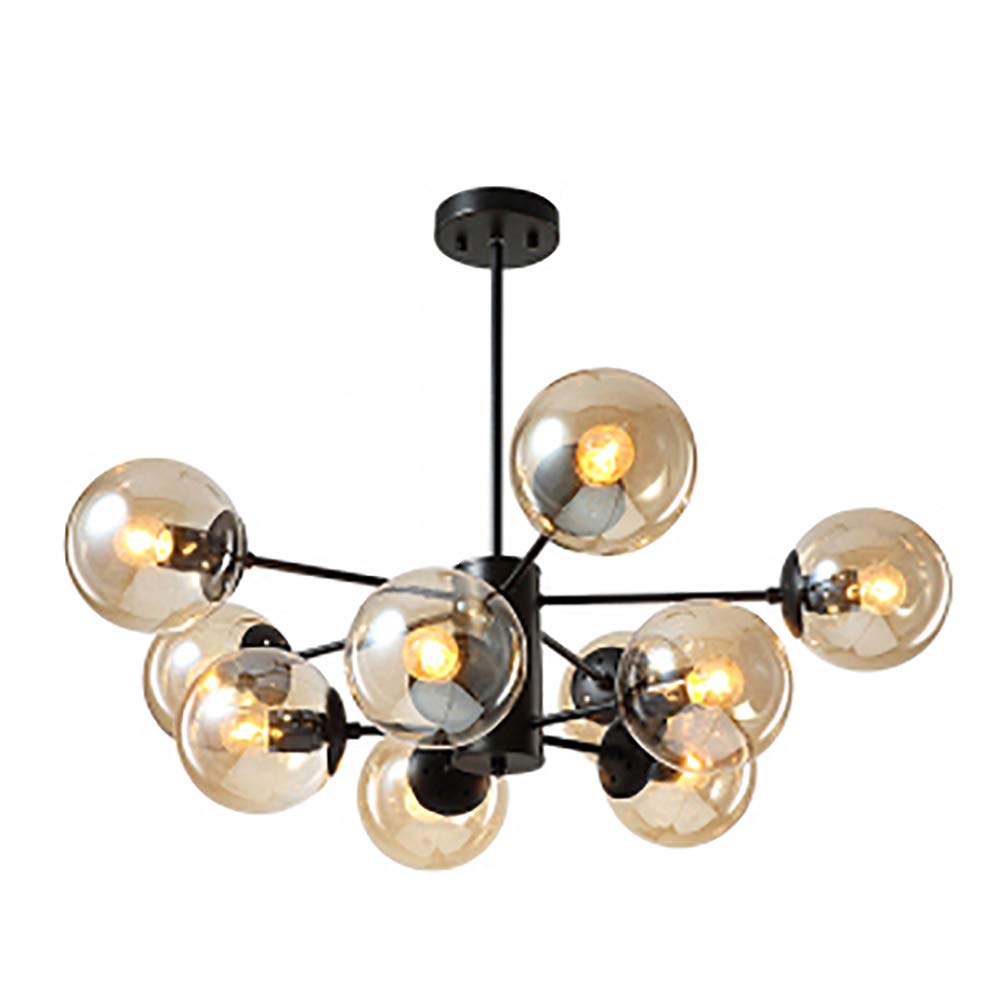 HYJAUSXB Modern Matte Black Semi Flush Mount Ceiling Light with Spherical Glass Lampshade E27 Chandelier Fixture Mid Century Style 6 Head Decoration Cognac Color