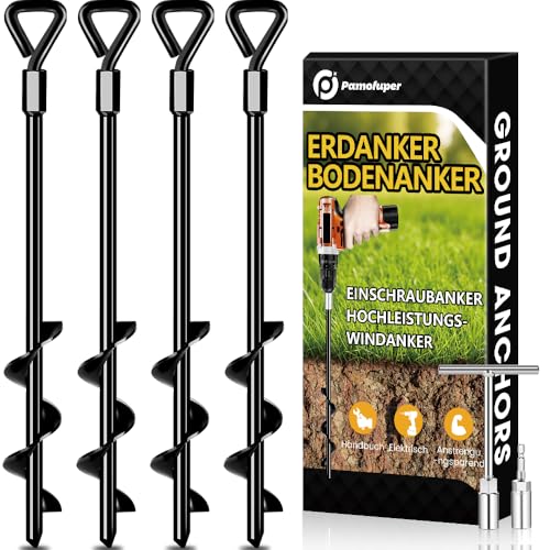 Ancrages de Sol, Tentes, Trampoline, Piquet Ancrage à Visser, Lot de 4 Ancrages de Robustes pour Cadre de BalançOire, Ancrages de Sol de Jardin, Auvent,...