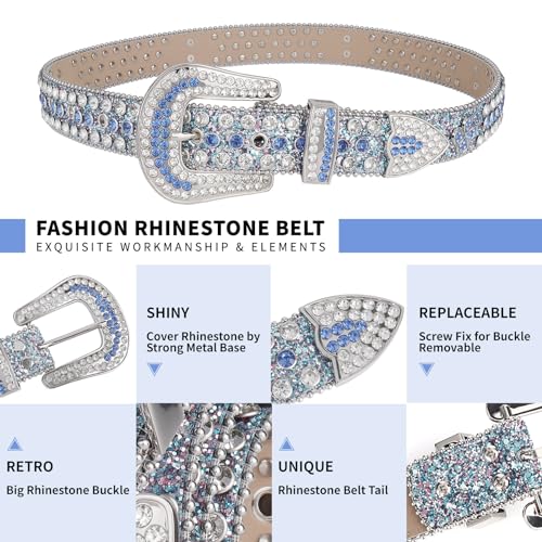 TINIDI Four Leaves Rhinestone Belts for Men Women Western Punk Rock Diamond Studded Bling Leather Belt for Jeans Pants2
