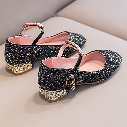 Betadog Girls Sandals Kids Glitter Bow Dress Shoes Heel Sequins Princess Sandals Toddler Flower Wedding Party Shoes (Black-i, 4.5)2