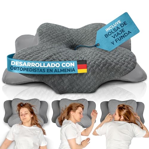 Glückstoff® Almohada Cervical & Ergonómica [para Todos LOS Tipos DE SUENO] - Pillow Antironquidos & Antiarrugas - Alhomada Ergoflex Ortopedica & Viscoelastica - Memory Foam Pillow Boca Abajo