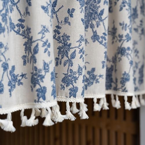 Visillo semitransparente de 90 x 140 cm KnSam, cortina bohemia beige y azul 7