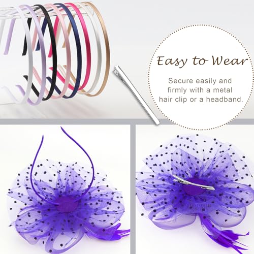 Image of DRESHOW 1920s Vintage Fascinators Hat for Women Veil Mesh Tea Party Derby Hat Bow Satin Gloves Pearl Jewelry Set for Cocktail