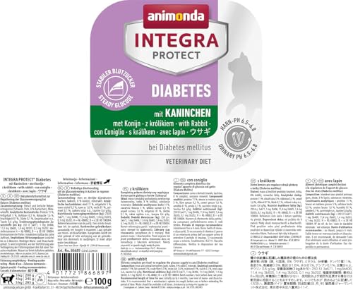 animonda INTEGRA PROTECT Diabetes mit Kaninchen (16 x 100 g), Katzennassfutter bei Diabetes mellitus, Katzen Diätfutter für zuckerkranke Katzen, Nassfutter ohne Zucker