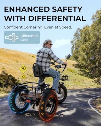 Image of Skeri Electric Tricycle for Adults, 750W(Peak 1350W) Motor Etrike, 20 inchx4 inch Folding Fat Tire Electric Trike, 48V13Ah Battery, 3-Wheel Electric Bike, 20MPH, Front & Rear Basket & Differential