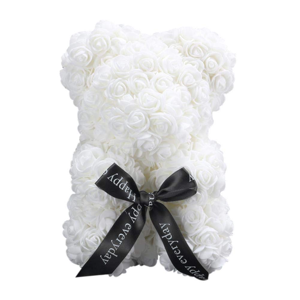 AsiproperRose Bear 25cm Artificial Rose Bears Eternal Rose Handmade PE Rose Decoration Used for Mother, Wedding, Birthday, Thanksgiving Day Gift for Valentine's Day 25 cm, white.