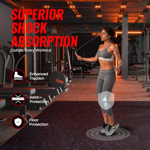 Image of SUPERJARE 0.79'' Extra-Thick Exercise Equipment Mats, 48 Pcs 192 Sq Ft Rubber Top Floor Tiles with High Density EVA Foam, Interlocking Gym Flooring for Home Gym, Workout Mat, Black /Blue