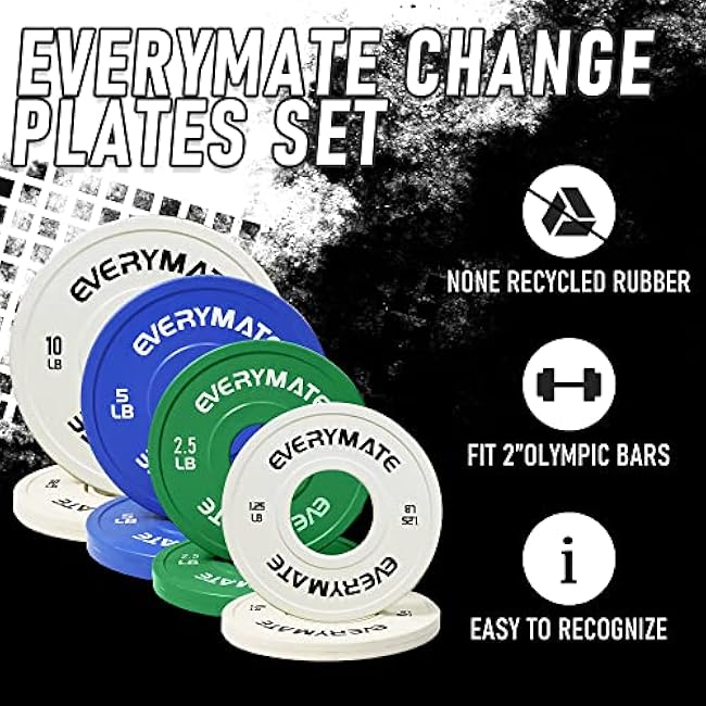 Change Plates 1.25LB 2.5LB 5LB 10LB Set - Fractional Olympic Bumper Plates for Cross Training - Steel Insert Strength Training Weight Plates