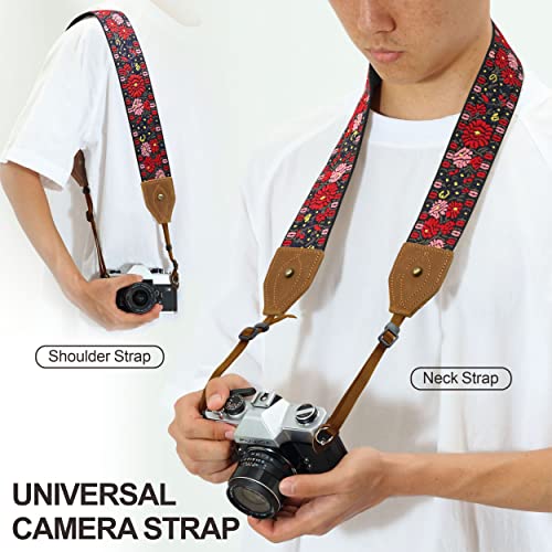 Padwa Lifestyle Camera Strap - 2" Wide Classic Vintage Crazy Horse Arts Cowhide Head Cotton Embroidered Universal Neck Shoulder & Crossbody Camera Straps for Photographers Gift and All DSLR Cameras - Image 3