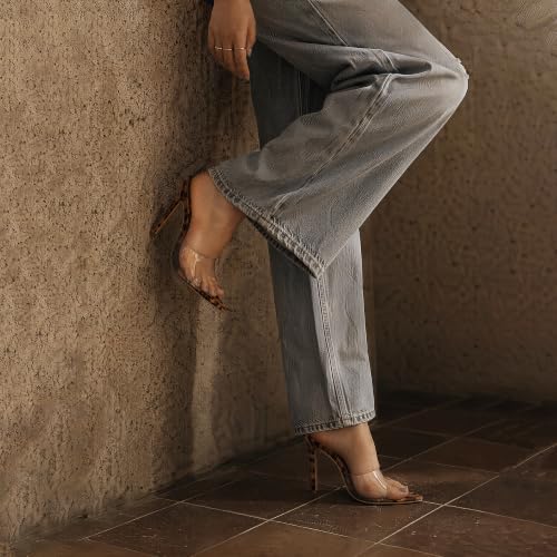 Image of Women Clear Pointed Toe Sandals Stiletto Heels Transparent Strap High Heels Slip on Mules for Women