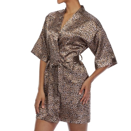 Image of Women's Short Satin Robes Lightweight Silky V-Neck Sleepwear Wedding Bridal Party Bride Bridesmaid Bathrobes
