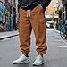 Fleece Cargo Pants for Men Elastic Drawstring Multi Pocket Tapered Ankle Fashion Workwear Trousers Light Brown Medium