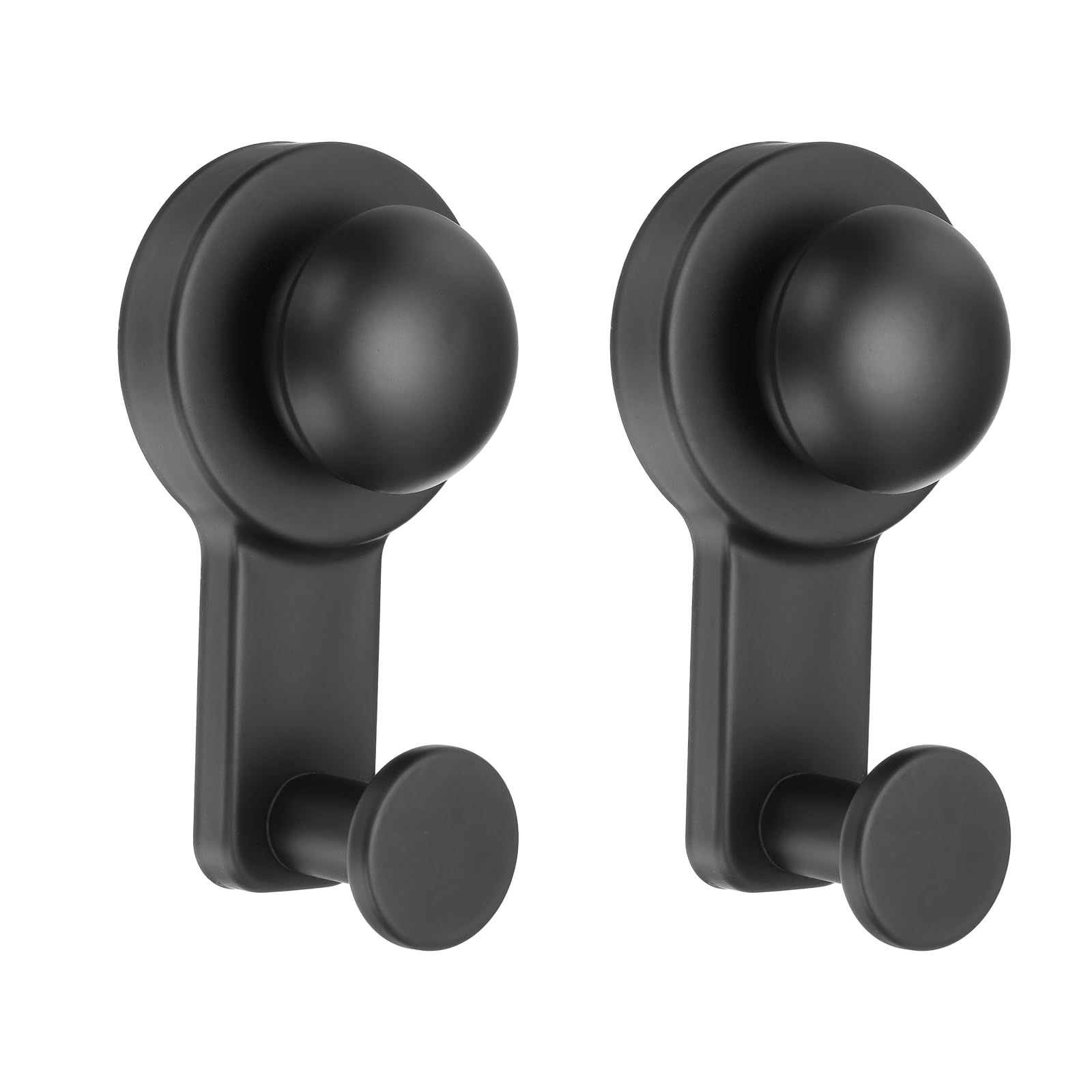sourcing map 2 Pcs Suction Cup Hook for Inside Shower, Stainless Steel Bath Robe Hanger No Drill Round Towel Hooks Removable and Reusable for Bathroom Kitchen Glass Window Mirror, Black