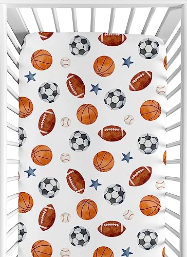 Sweet Jojo Designs Fitted Baby Crib Sheets (Vintage Sports Theme) for Boys, Infant Nursery, Toddler Room - Standard Size (Watercolor, Sport Themed,...