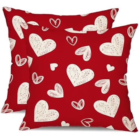 DFXSZ Valentine's Day Pillow Covers 18x18 Inch Set of 2 White Hearts Decor Red Throw Pillow Covers Valentine's Day Cushion Case Decoration for Sofa Couch Cover