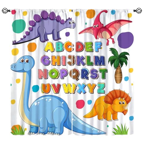 ABC Classroom Curtains Kids Curtains Colorful Cartoon Dinosaur Alphabet Learning Boys Girls Window Treatments for Toddler Bedroom Window Drapes 63