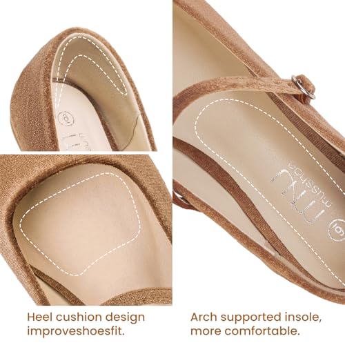 Image of MUSSHOE Square Toe Mary Jane Flats for Women: Comfortable Non-Slip Dressy Business Casual Shoes with Adjustable Strap for Office Work