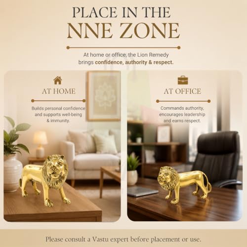 Image of Brass Lion Statue | Weight - 2140 G (Approx) | Size-5 x 9INCH | Vastu Remedy | Zonal Placement -North-North-East | Lion Statue for Home Decor | Showpiece