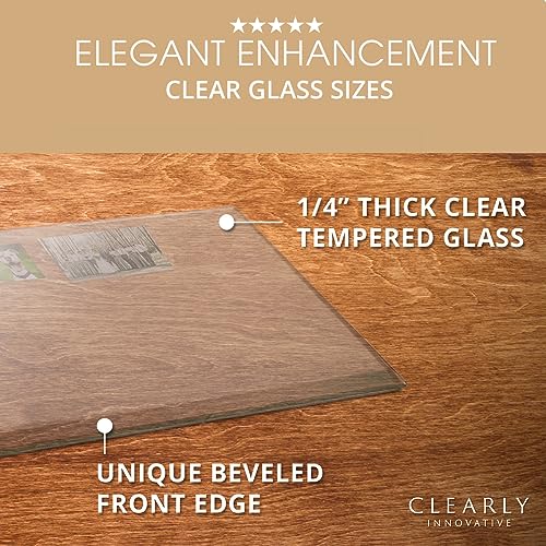 Image of Tempered Glass Desk Mat & Desk Pad, 20 inch x 30 inch, Clear Protector Beveled Edge