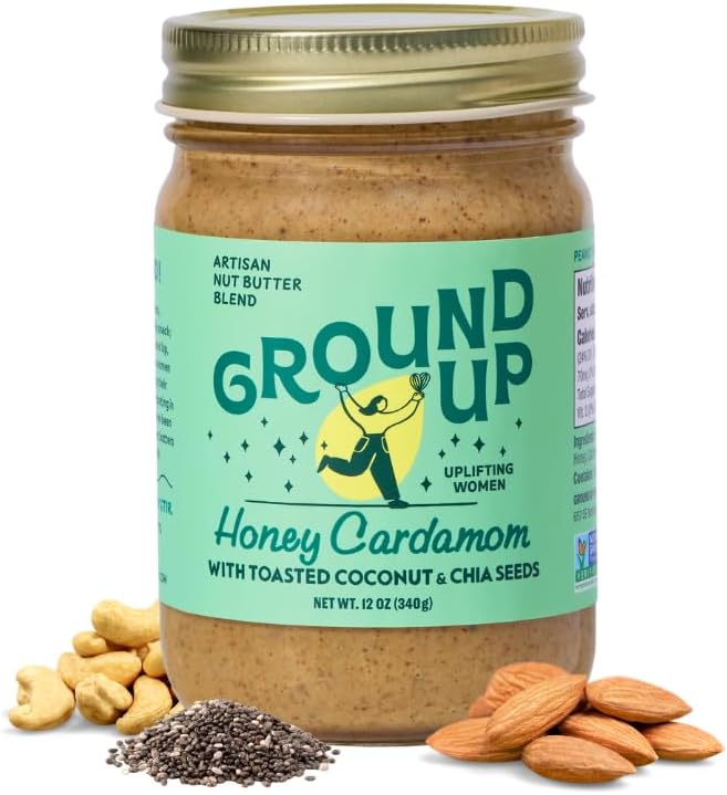 Almond & Cashew Nut Butter - Honey Cardamom With Chia Seed - Peanut-Free, Dairy-Free, Gluten-Free, Vegan - 1 Jar 12oz
