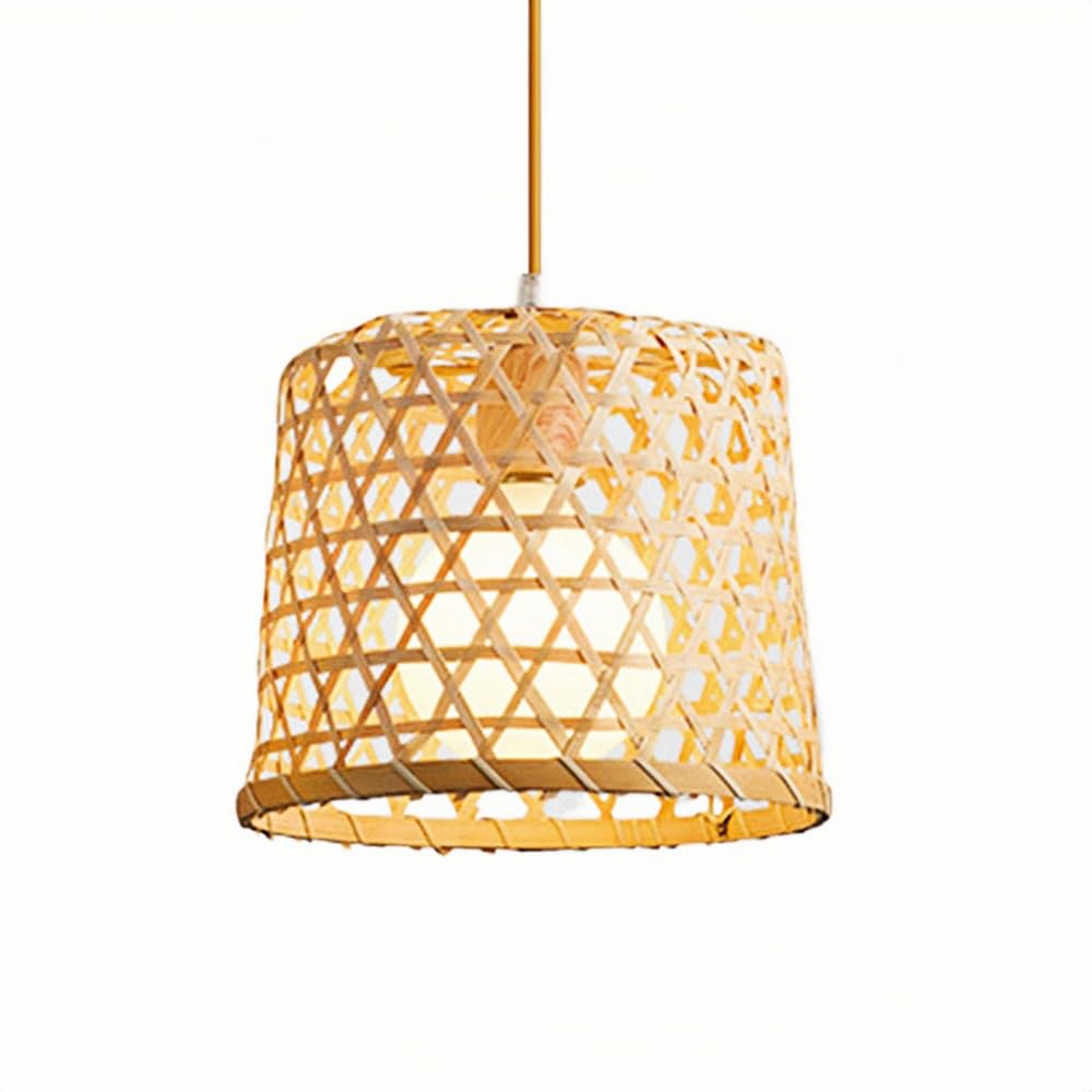 YNAHZAOK Wabi Sabi Style Bamboo Chandelier Hand-Woven Lampshade Dining Living Room Lighting Fixture Natural Bamboo Weaving Pendant Lamp with Adjustable Suspension Line Bedroom Pendant Light Fixture
