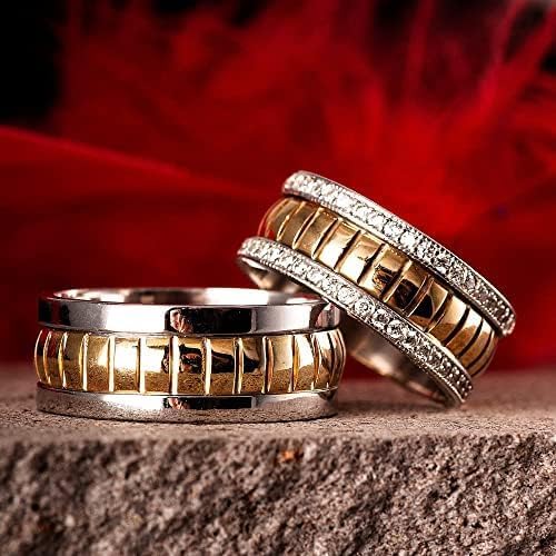 Conjunto de alianzas de boda a juego para parejas chapadas en oro de 14 quilates Conjunto de anillos de bodas de plata personalizados para hombre y mujer