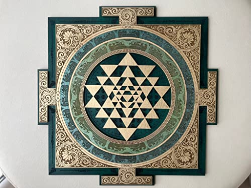 With Motif Sri Yantra Wall Art Laser Cut, Sacred Geometry, Sri Chakra, Shree Yantra, Shri Yantra, Sri Chakra Wall Hanging Meditation Symbol Green Yantra (90X90 Cm (35.43 Inch)) #TOP1