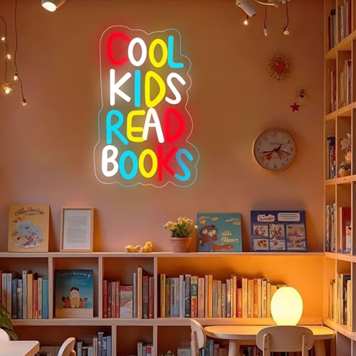 Image of Cool Kids Read Books Neon Sign Reading Books LED Neon Lights Library Neon Light Sign for Kids Room Library Classroom Read Corner Decoration Book Lovers Gift