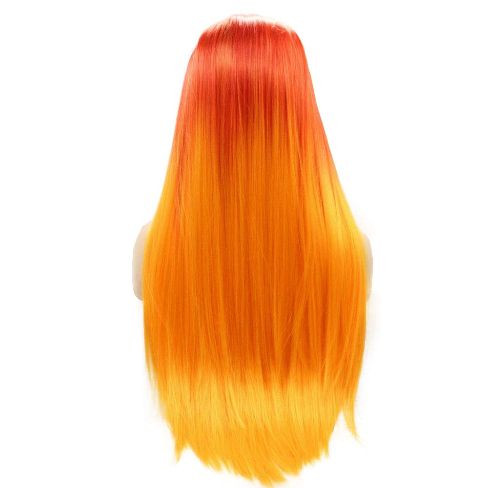 SereneWig 24" Long Straight 13x3" Front Lace Wig Orange Fire Color Wigs for Women Girls Cosplay Party Halloween Hot Red Orange Ombre Heat Resistant Fiber Wigs Net Wig Caps Included Middle Part - Image 4