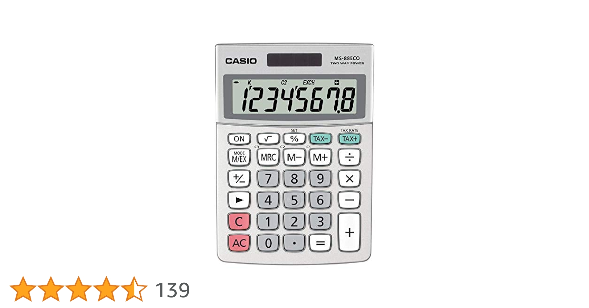 Casio MS-88 ECO Calcolatrice Da Tavolo - 40% Plastica Riciclata, 8 Cifre
