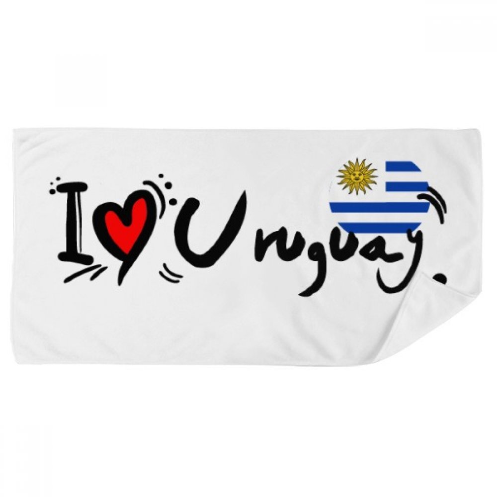 Serviette de bain Uruguay cadeau original illustration drapeau coeur 35x70