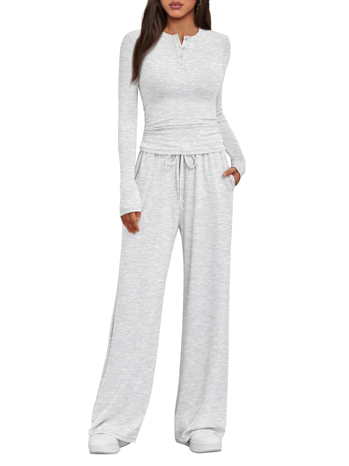 Trendy Queen Womens 2 Piece Matching Lounge Sets Fall Fashion Two Pieces Sweat Outfits Long Sleeve Wide Leg