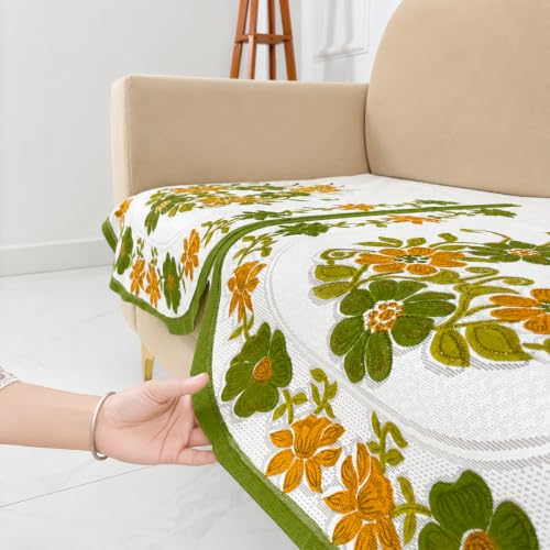 Image of Homerz Premium 'Surya Series' Sofa Cover | Stylish Sofa Protector | Net Fabric | Anti-Stain & Washable Slip Cover Exact Size Antislip (Daisy Green, 7 (3+2+2) Seater, Only Seat Cover)