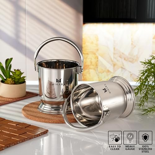 Image of MIKARA Dal Serving Bucket Stainless Steel Bucket for Serving Dal (500 ml (Set of 2))