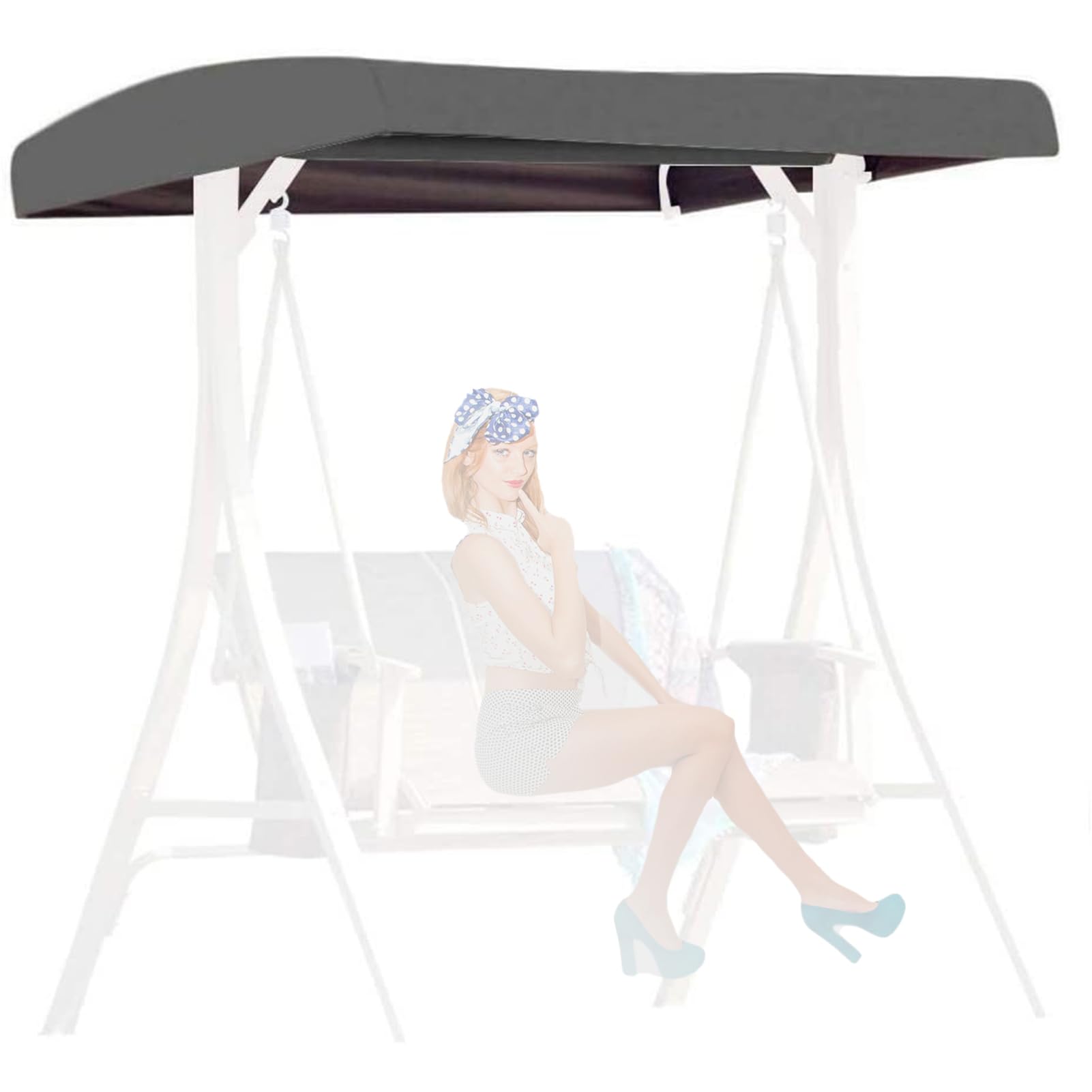 KDTRKH Outdoor Swing Canopy Replacement, Patio Chair Top Cover for Swing, Waterproof UV Resistant Swing Canopy Seat Top Sunproof Protection Cover,Grey,213x122x18/23cm