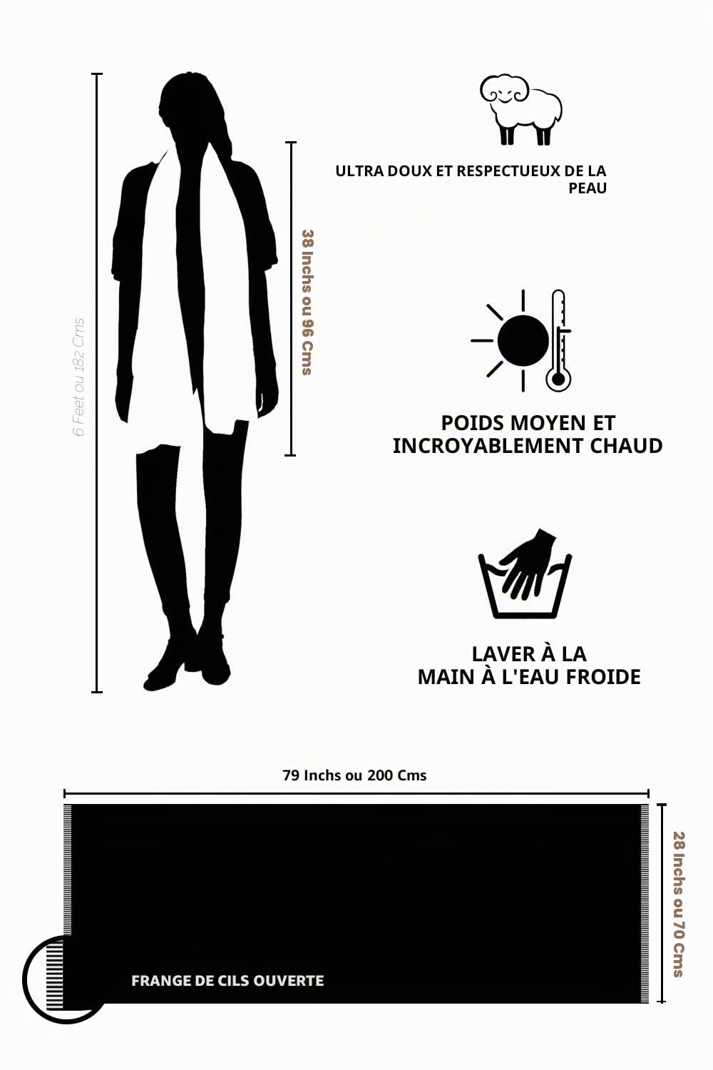 Écharpe en cachemire Fabriqué au Kashmir (boîte cadeau) Élégant laine mérinos Soie Mélange de cachemire doux Long foulard Femmes Hommes Pashmina