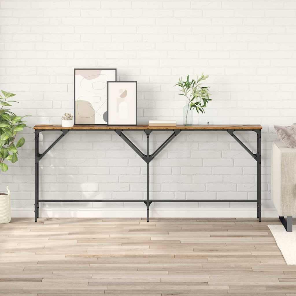 SXZenSpace Console Table 180 x 30 75 cm Old Wood Hairpin Legs Engineered Slim Sofa Side with Steel Frame & Adjustable Feet for Living Room Hallway Bedroom