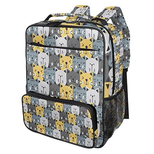 Cartable de voyage avec bretelles réglables motif tête de chat gris et jaune