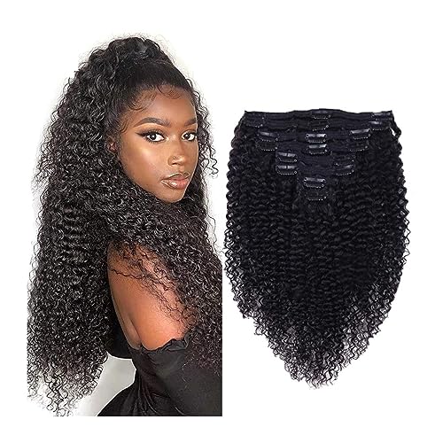Extensiones de cabello humano Remy premium con clip, textura rizada y doble trama brasileña