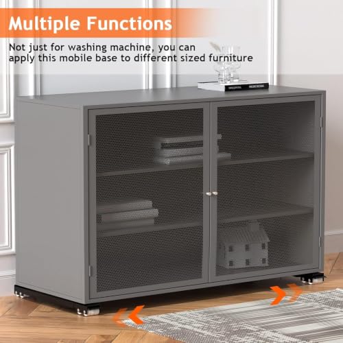 Image of Adjustable Washing Machine Stand with Wheels | Movable Fridge Stand for 7kg 8kg 9kg, Single Double Door, Top /Front Load Washer, Fridge & Dishwasher, 360 Rotating Wheels, Anti-Vibration Pads, Black