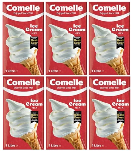 Comelle Vanilla Soft Serve Ice Cream Mix 1 Litre Creamy Liquid Mix Instant Ready to Freeze (Pack of 6 Total 6 Litres)