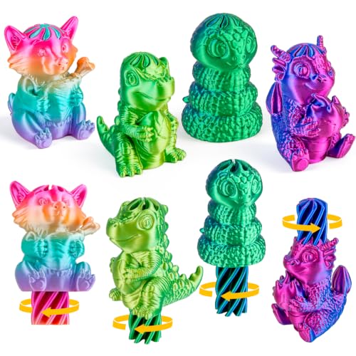 4 Packs 3D Printed Animal Fidget Toys Set, Animal Impossible Cone Spiral for Stress Anxiety Relief, Fun Desk Decor, Classroom Gifts for Kids Adults, 4 Diferent Colors