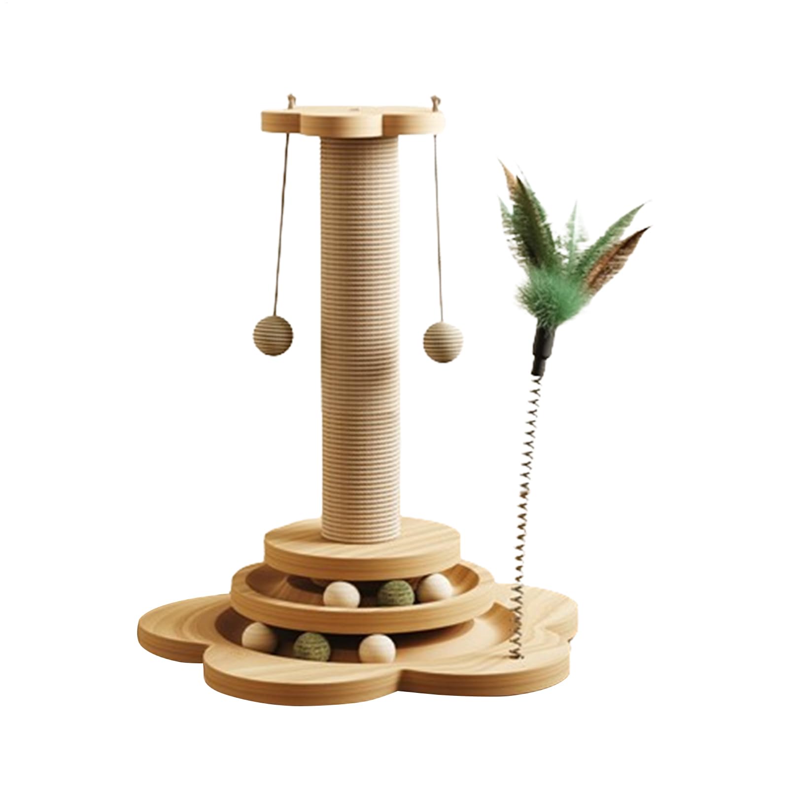 Zahoken Sisal Cat Scratching Treet, Cat Ball Track Toy Activity Tower, 4-In-1 Cats Scratching Tree With Dangle Sisal Ball, Interactive Cats Toy For Indoor Playing
