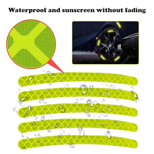 Image of 60PCS Car Sticker, Reflective Wheel Rim Stickers for Car, Bike, and Motorcycle, Glow in The Dark Stickers for Night Safety, Easy to Apply, Durable Adhesive (Green White Red)