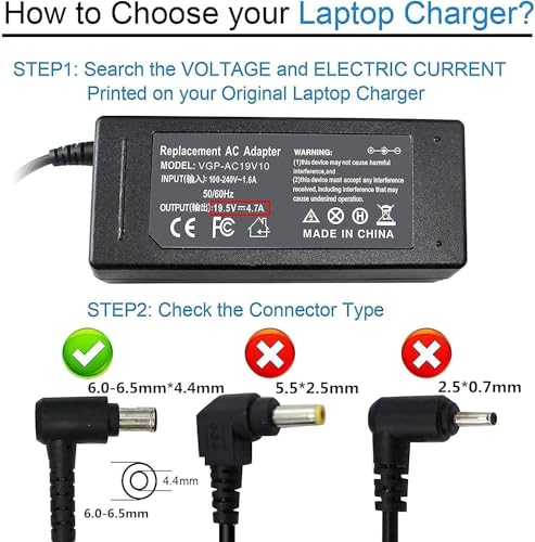 Image of WeFly 90W 19.5V 4.7A 6.5mm X 4.4mm Laptop Adapter for Sony Bravia TV 24'' 32'' 40'' 42'' KDL-24 KDL-32 KDL-40 KDL-42 W600B W650A W700B W800B, Sony Vaio Laptop Charger PCG VGN VGP SVE14 SVE15