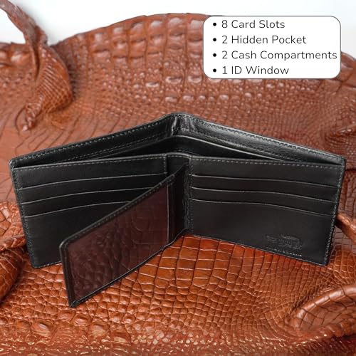 Black Croc Bifold Wallet Men With Flip Out ID Holder Credit Card Holder Premium RFID Blocking Front Pocket Leather Handmade Gift For Birthday Wedding Anniversary Father's Day VINAM-992