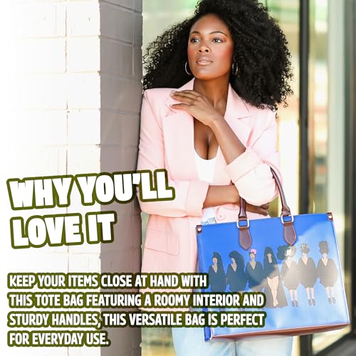 Pardon My Fro Tote Bag for Women – Large Shoulder Bag with Zippered Compartment, Fits Laptop, Mahogany Yellow and Tribe Blue2