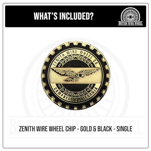 Image of Zenith Gold & Black Metal Wheel Chip Emblem (Single) | 24K Triple Gold Plated Solid Metal Wheel Chip Emblem, 2.25 inch | for Lowriders with Cut or Recessed Knock Off Spinner Caps