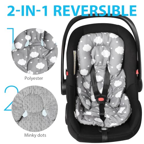 Image of Infant Carseat Insert 2-in-1 Reversible Cushion Carseat for Newborn, Breathable Minky Baby Car Seat Cushion for Carseats, Stroller, Swing, Bouncer (Grey)