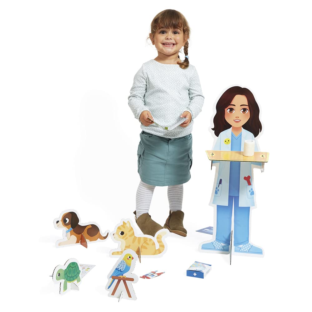 Janod - Un Jour… Le Vétérinaire - Jouet d'Imitation Métier - 40 Accessoires - Grands Personnages 65 cm - Développe l'imagination - Certifié FSC - Dès 3 Ans - J06622